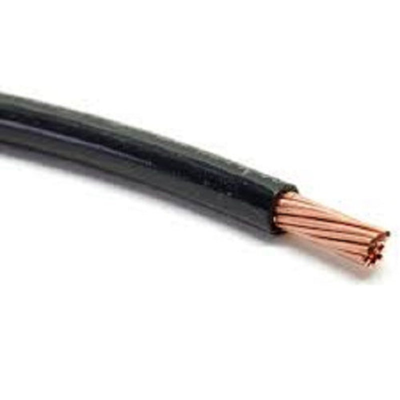 Black Philflex 2.0mm THHN AWG 14/7 stranded wire close-up of insulation and copper strands