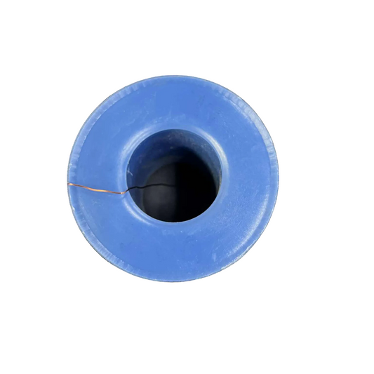 Blue spool of thread on a white background