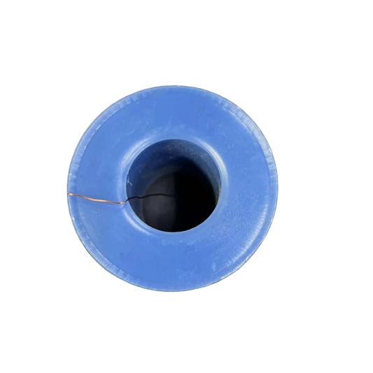Blue spool of thread on a white background