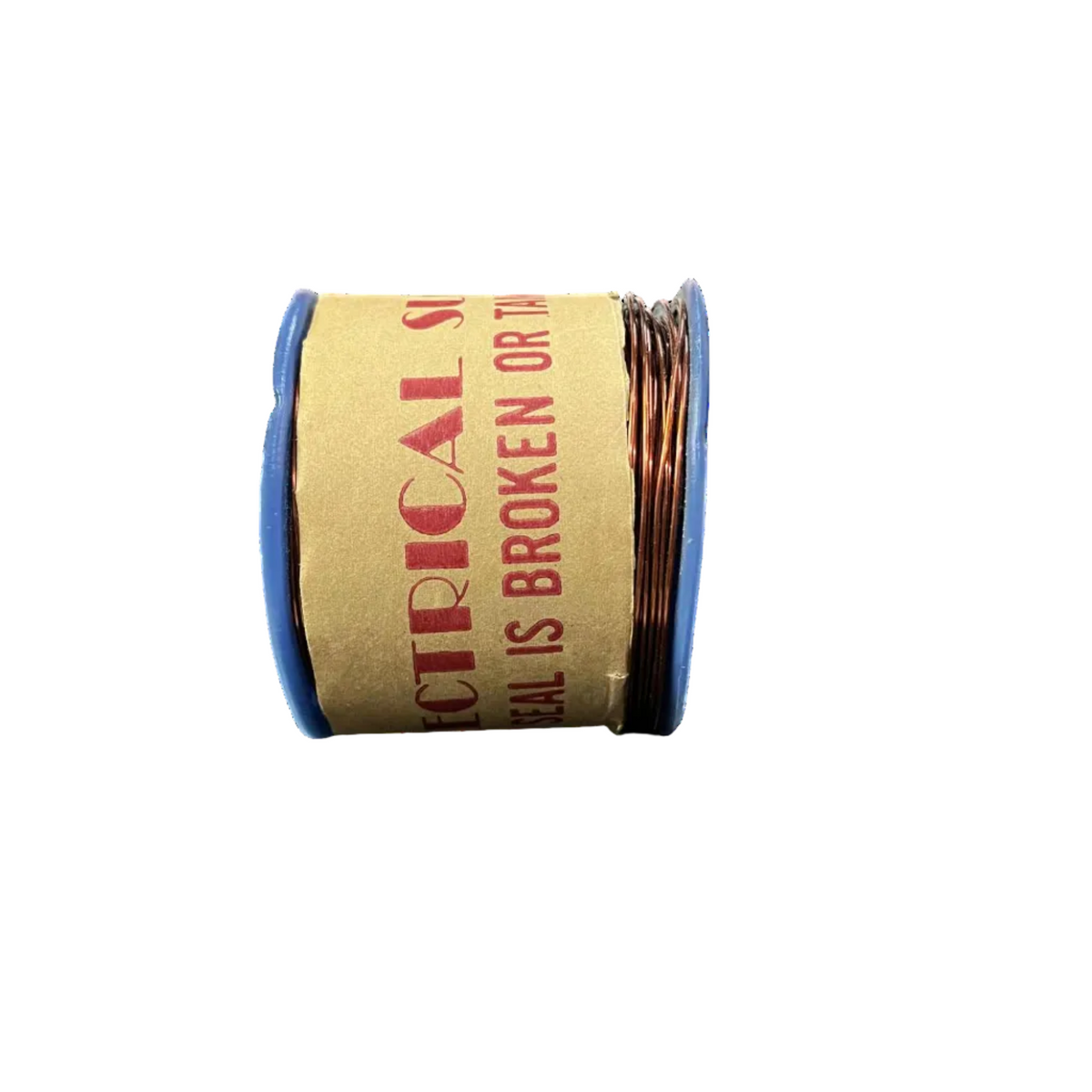 Spool of electrical wire with blue rim on a white background