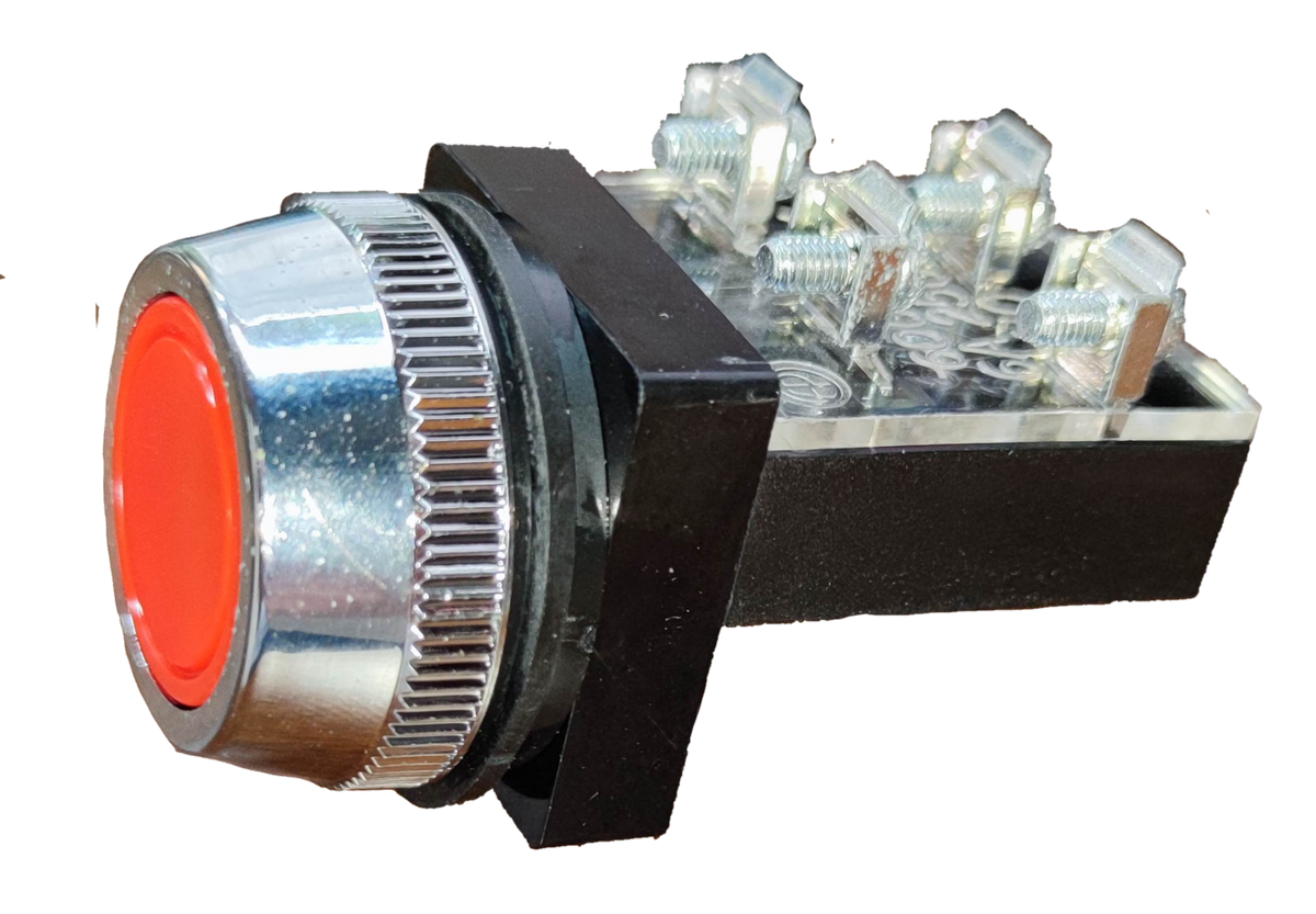 Grippes red push button switch 30mm with metal bezel and screw terminal block for control panels