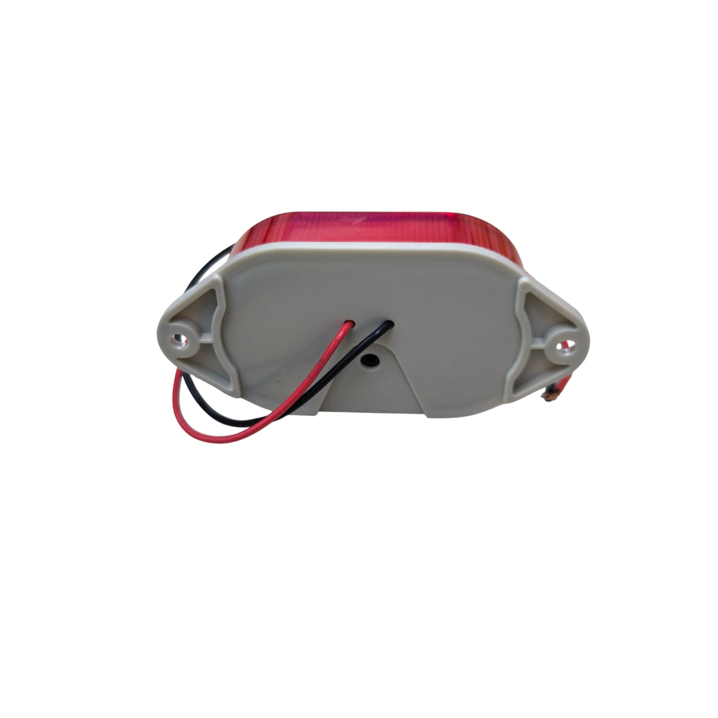 Denko red work and safety light with mounting holes and attached black and red wires