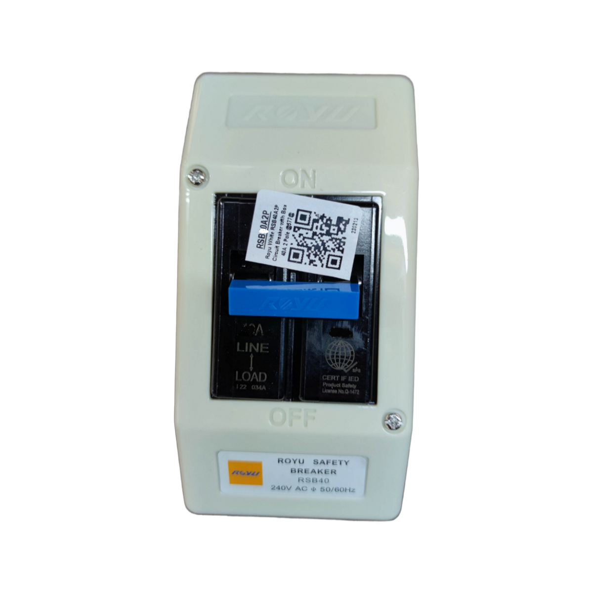 Royu 60A 2 Pole 10KAIC 220V Circuit Breaker with PVC Enclosure Nema 1 RSB60A