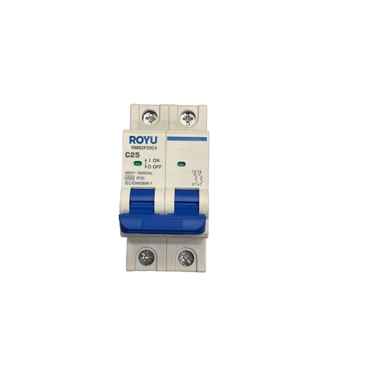 Circuit breaker with 'ROYU' branding on a white background
