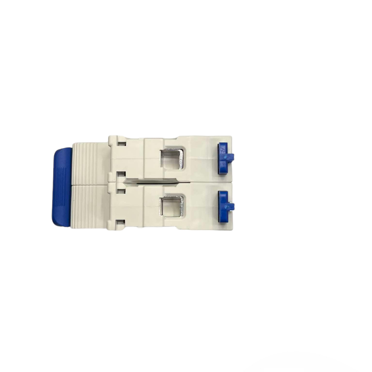White and blue tool on a white background