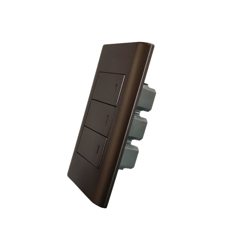 Royu 3 gang 1 way switch in sleek brown finish for controlling three separate circuits