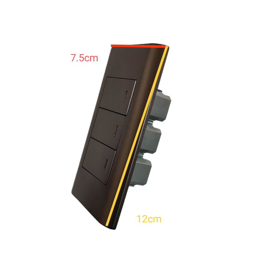 Royu 3 gang 1 way switch with sleek black design measuring 7.5cm by 12cm for wall mounting