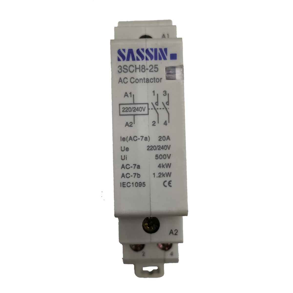Sassin Miniature Contactor 20A 220V 2NO DIN Rail Type 3SCH8-25/2P20A