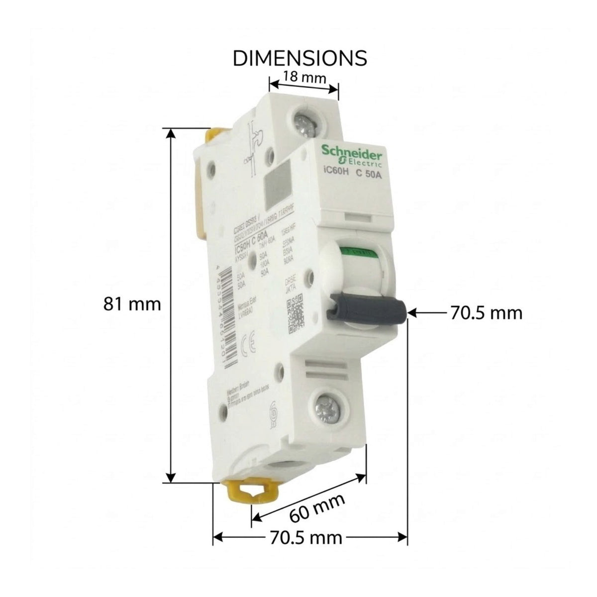 Schneider 50A 1 Pole 15KAIC 220V Miniature Circuit Breaker A9F84150 iC60H C 50A