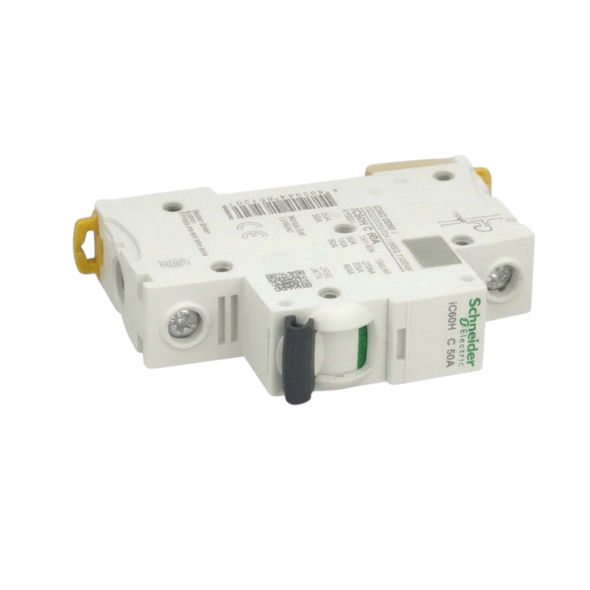 A Fuji Electric EL Breaker circuit breaker, model EW32AAG, with a 50A rating, featuring a black switch, yellow and red indicator lights, and gold-colored terminal blocks on a white background.