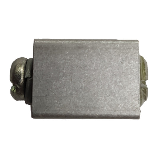 Rectangular metal component with threaded ends on a white background