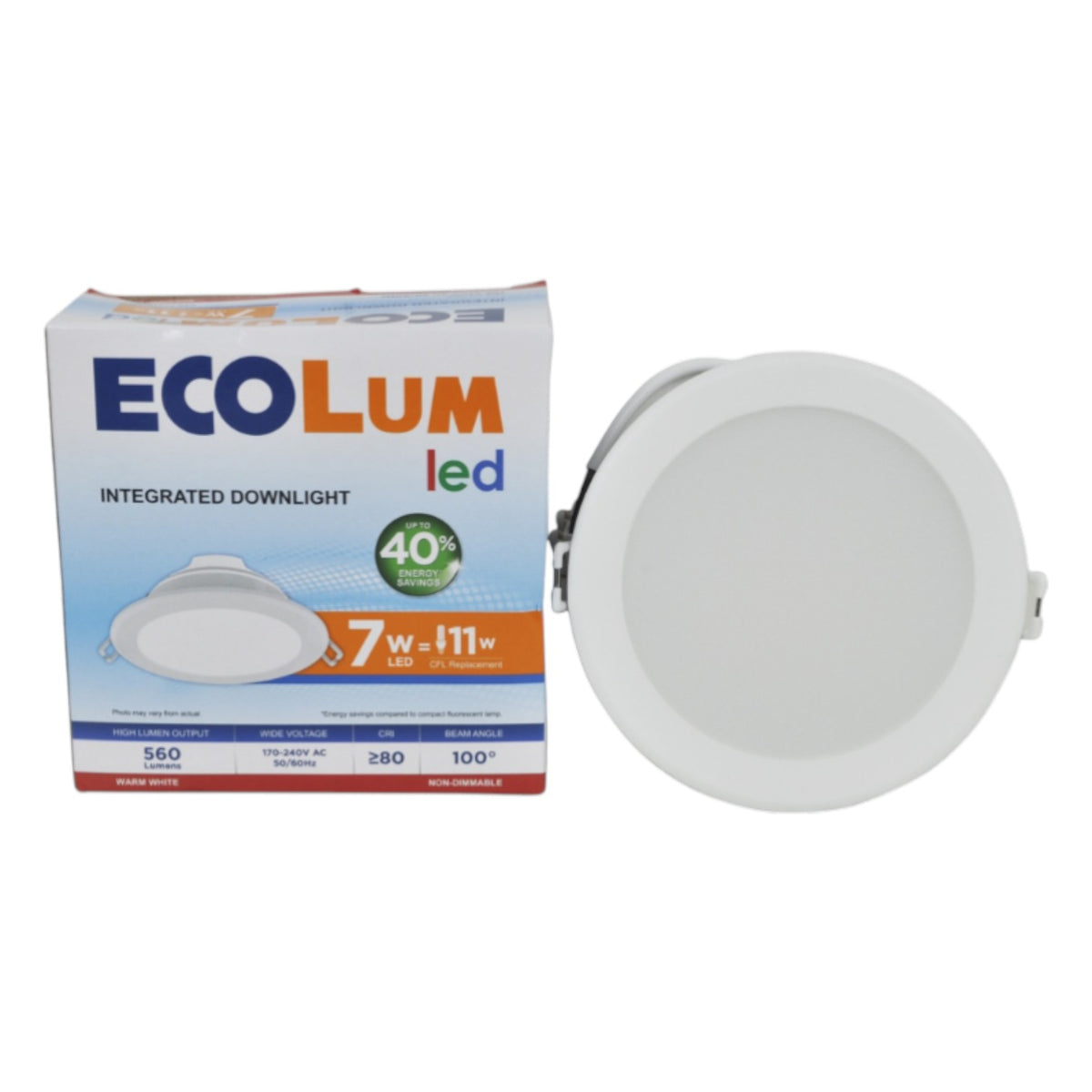 Ecolum 7W LED Downlight Warm White 3000K 220V CDL223107WW Outer Diameter: 113 mm Cut-out Size: 90mm Depth: 45mm