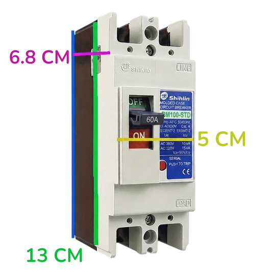 Shihlin BM100-STD modular circuit breaker with dimension annotations showing 6.8 cm, 5 cm, and 13 cm measurements on a white background.