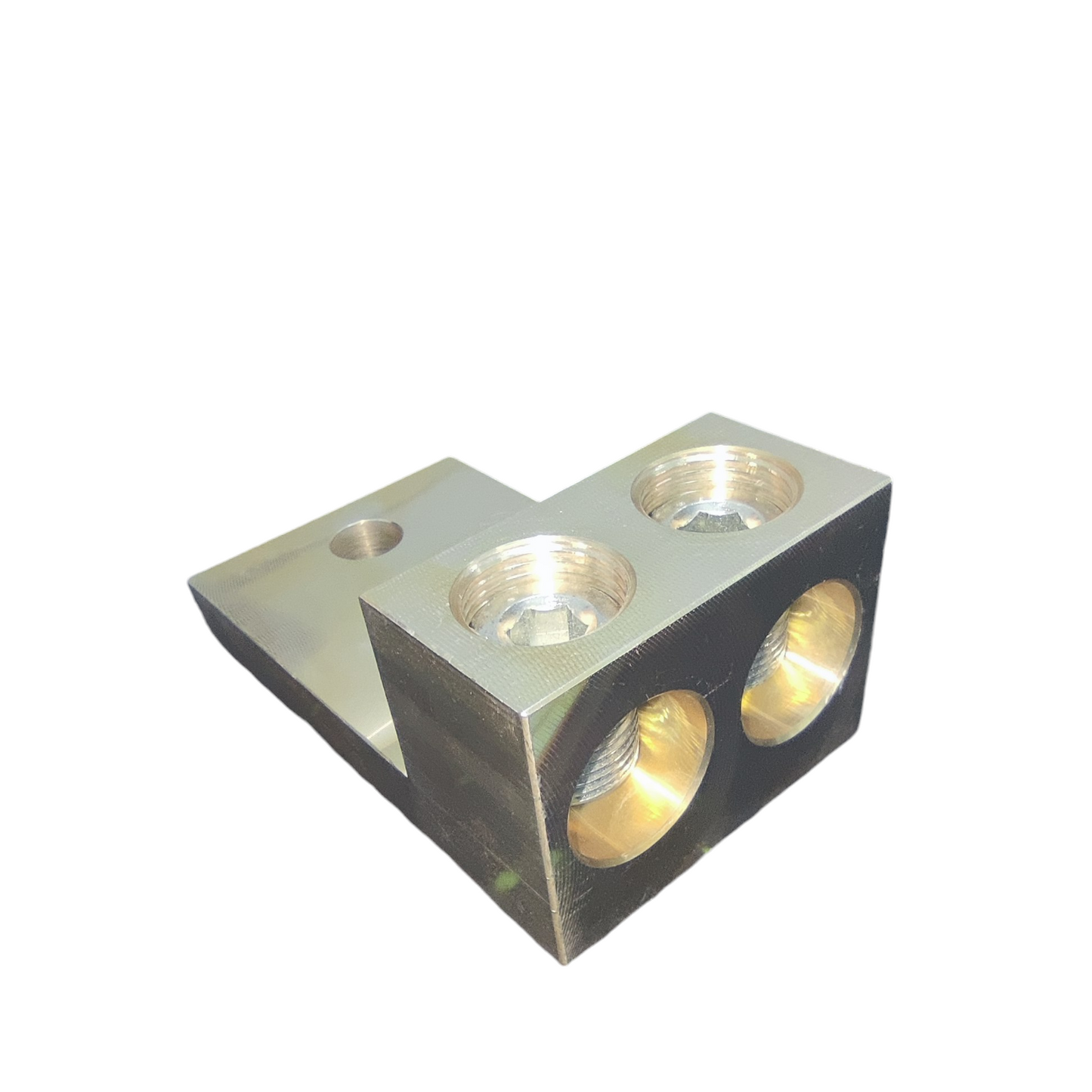 Metal component with multiple holes on a white background