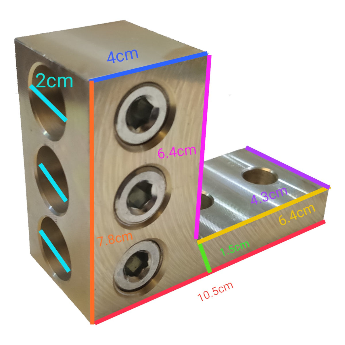 Metal block with dimensions labeled on a white background