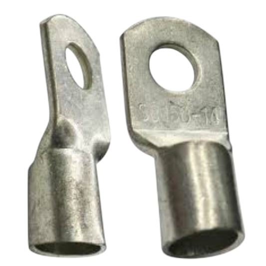 Two metal cable lugs on a white background