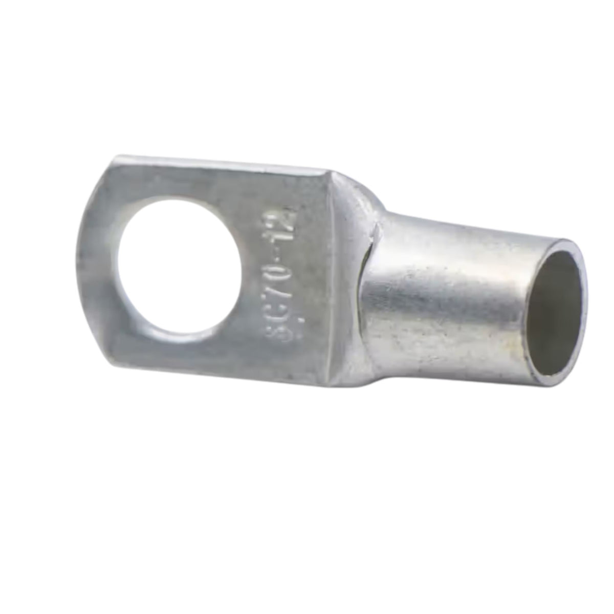 Metal electrical connector on a white background
