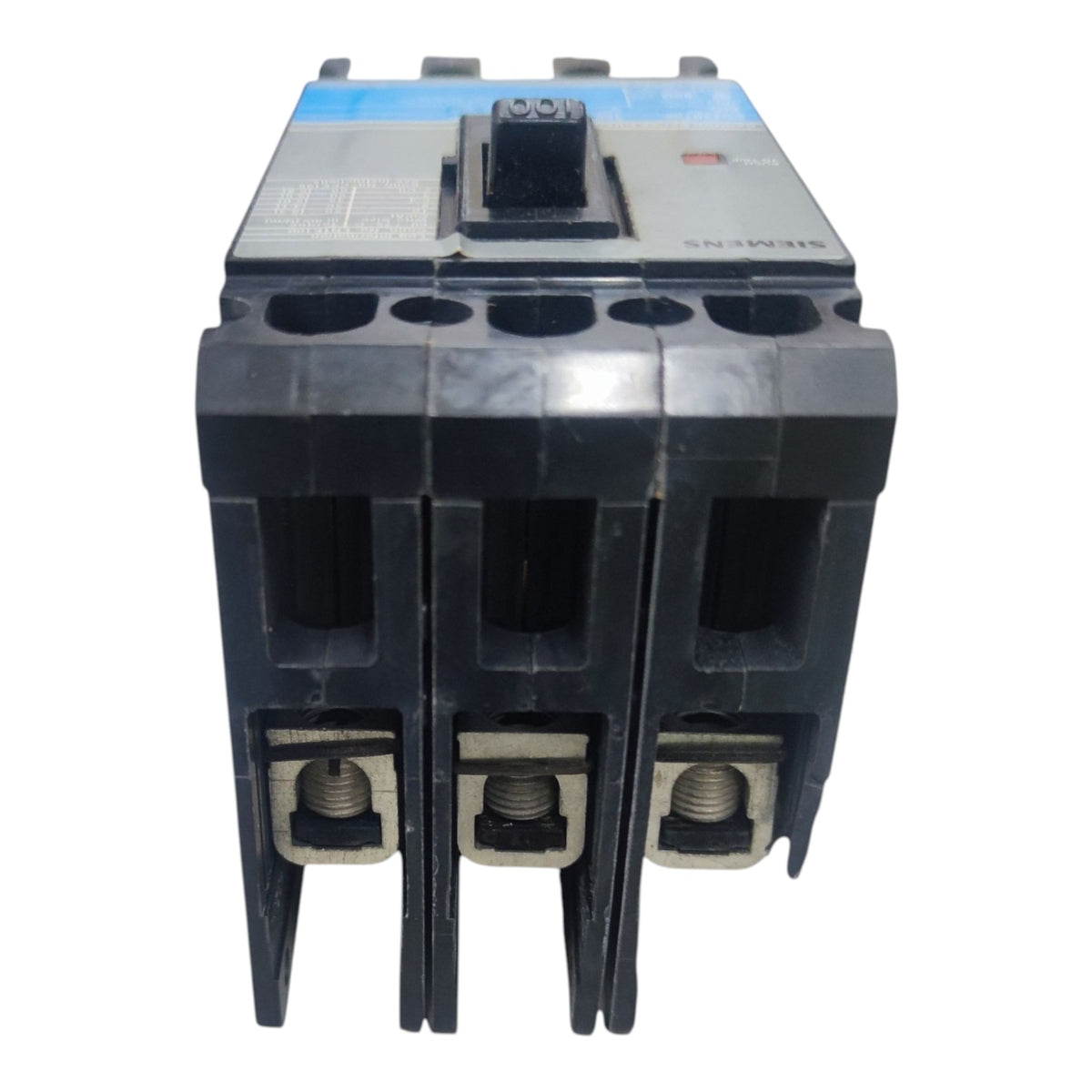 A Siemens electrical contactor with a black plastic body, three terminal blocks at the bottom, and a blue top cover section, shown against a plain white background.