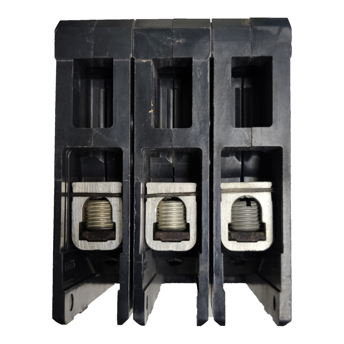 Three black electrical terminal blocks with exposed metal screw terminals, shown against a plain white background.