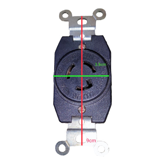 Electrical plug with measurements on a white background Surer 15A 125V Twist Lock Outlet 2P+E L5-15R 162 Twist to Lock Outlet Electx Electrical Supply