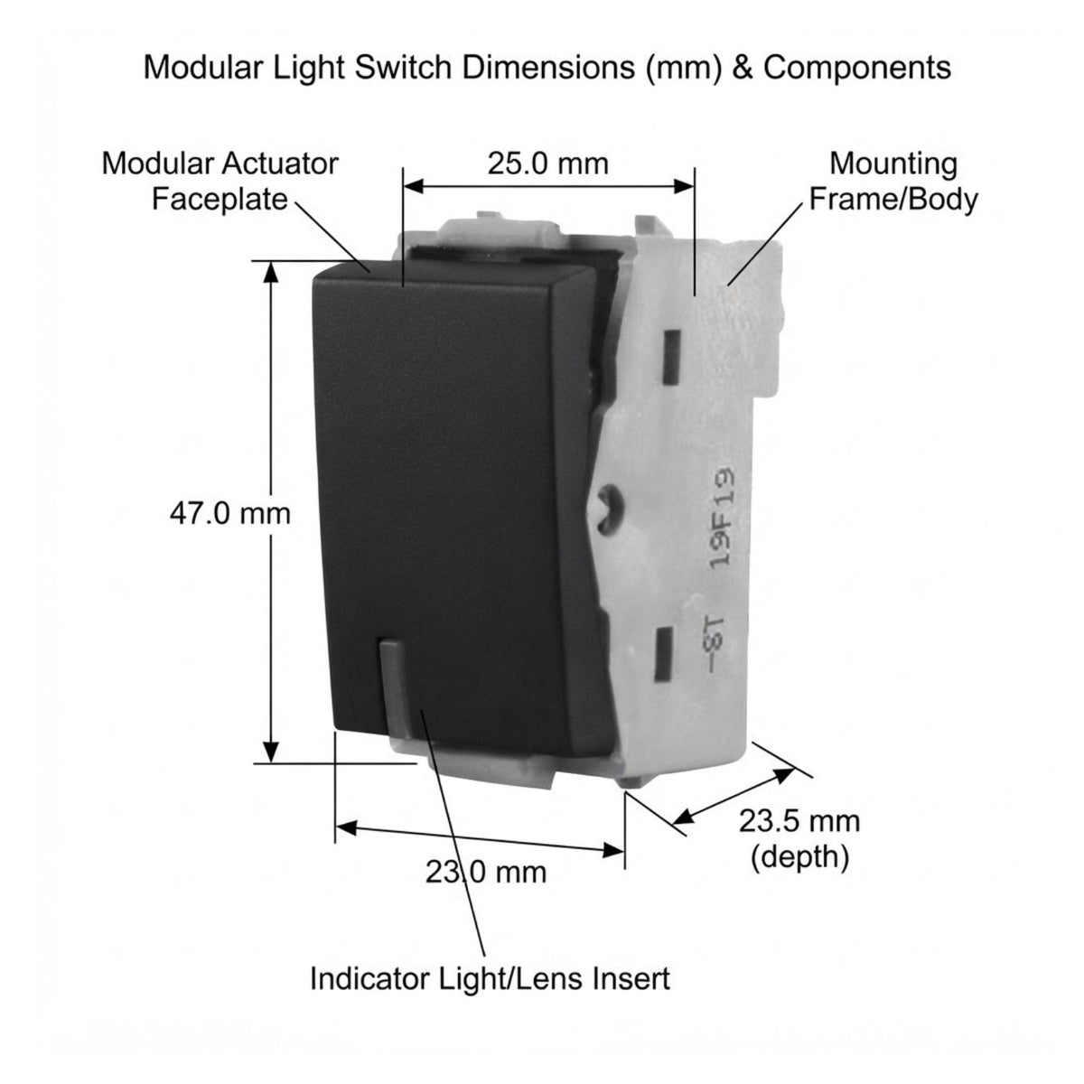 T&J 1 Way 16AX 250V Switch with Blue LED Matt Black W2711L SBL