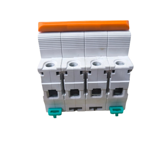 Stack of electrical connectors with orange and green accents on a white Tengen 63A 4Pole Miniature Circuit Breaker 6KAIC 220VAC MCCB 60Hz TGBG-63 63A4P Electx Electrical supplybackground