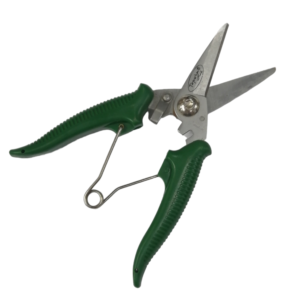 Topwin 7 inches wire cutting scissors for electricians with green ergonomic handles and sharp stainless steel blades