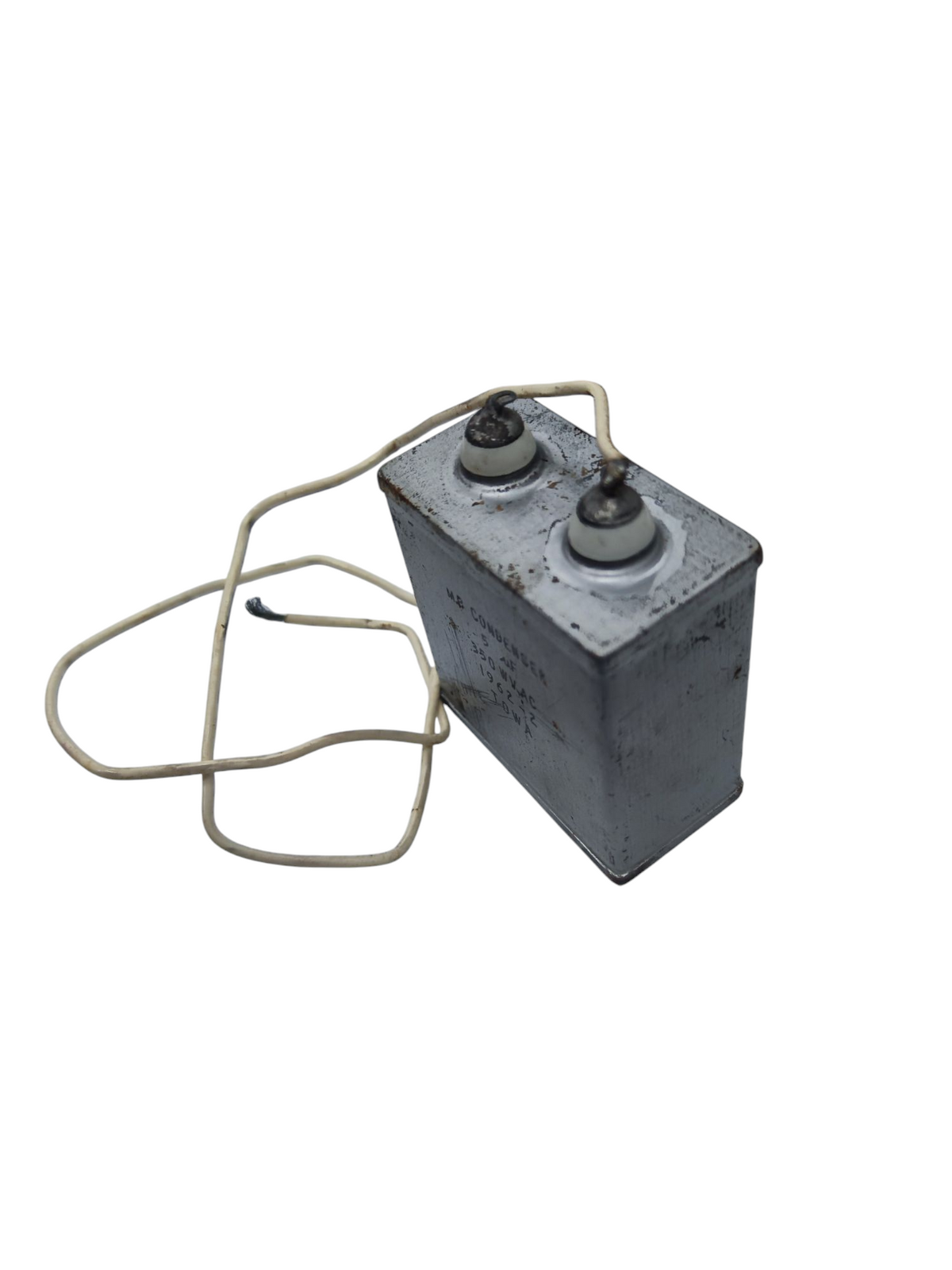 Towa 5uF 350VAC capacitor Condenser Type with two terminals and wires for electrical applications
