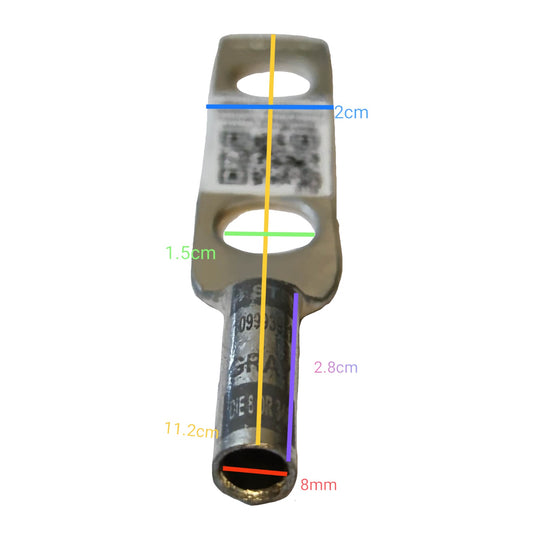 Metal terminal with dimensions labeled on a white background