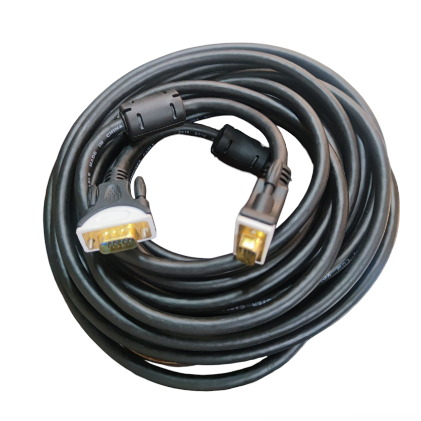 Grippes VGA Cable Male to Male black coiled with ferrite cores for video connection