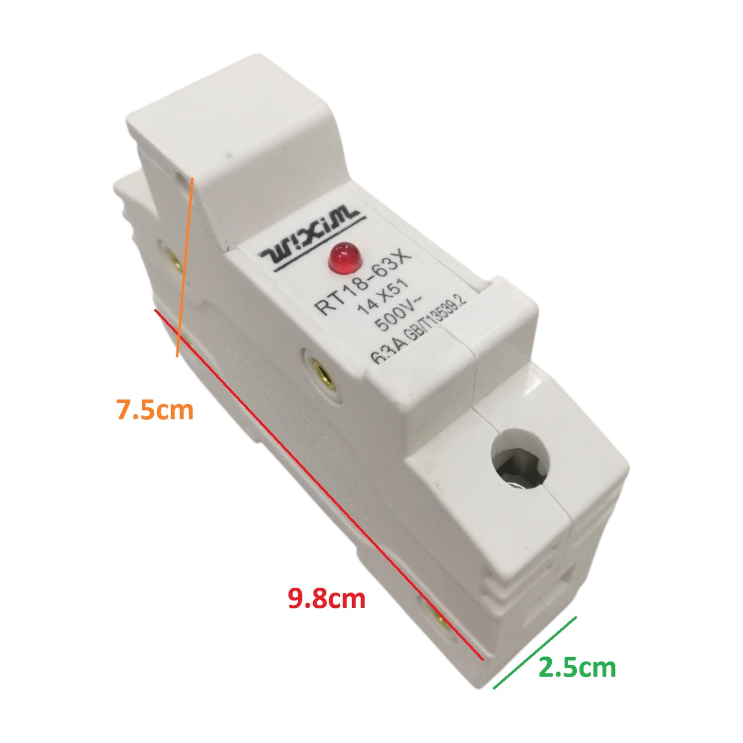 Wixim DIN Rail Fuse Holder for 14X51mm Ceramic Fuse 1 Pole RT18-63X with measurement