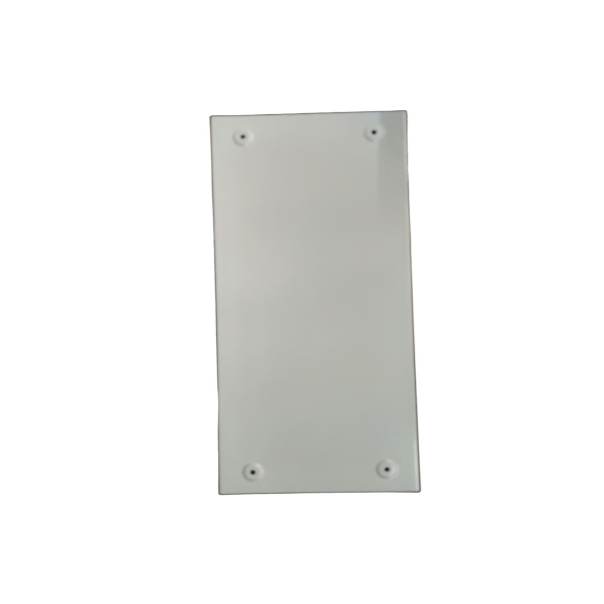 A rectangular clear acrylic or glass panel with rounded corners and four pre-drilled screw holes, shown against a plain white background.
