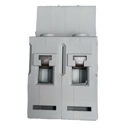 Gray electrical circuit breaker on a white background