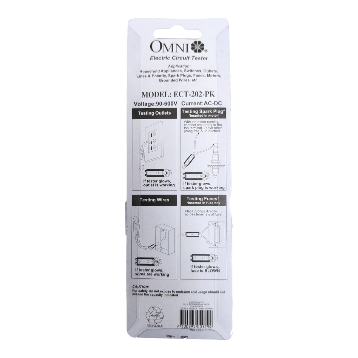 Omni Electric Circuit Tester, Test Lite, Line Tester, Test Light (AC-DC) Voltage Range of 90V to 600V ECT-202-PK