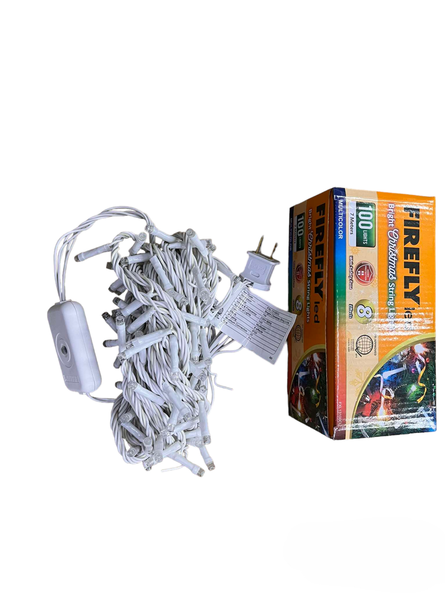 Firefly 100 LED Bulb Christmas Light Multi Color 7 Meters 7W 220V Indoor Max of 20 Connection White Wire 8 Effects FXL13100CL