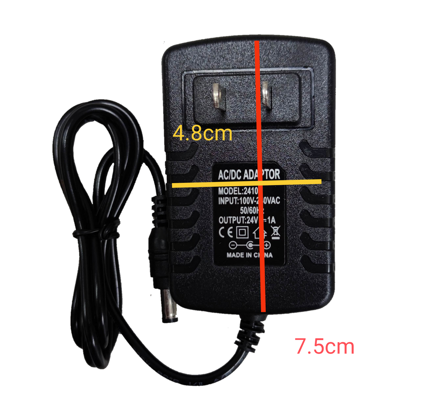 Electx Electrical Supply AC to DC 24V 1A adaptor black plug with cable and measurement details