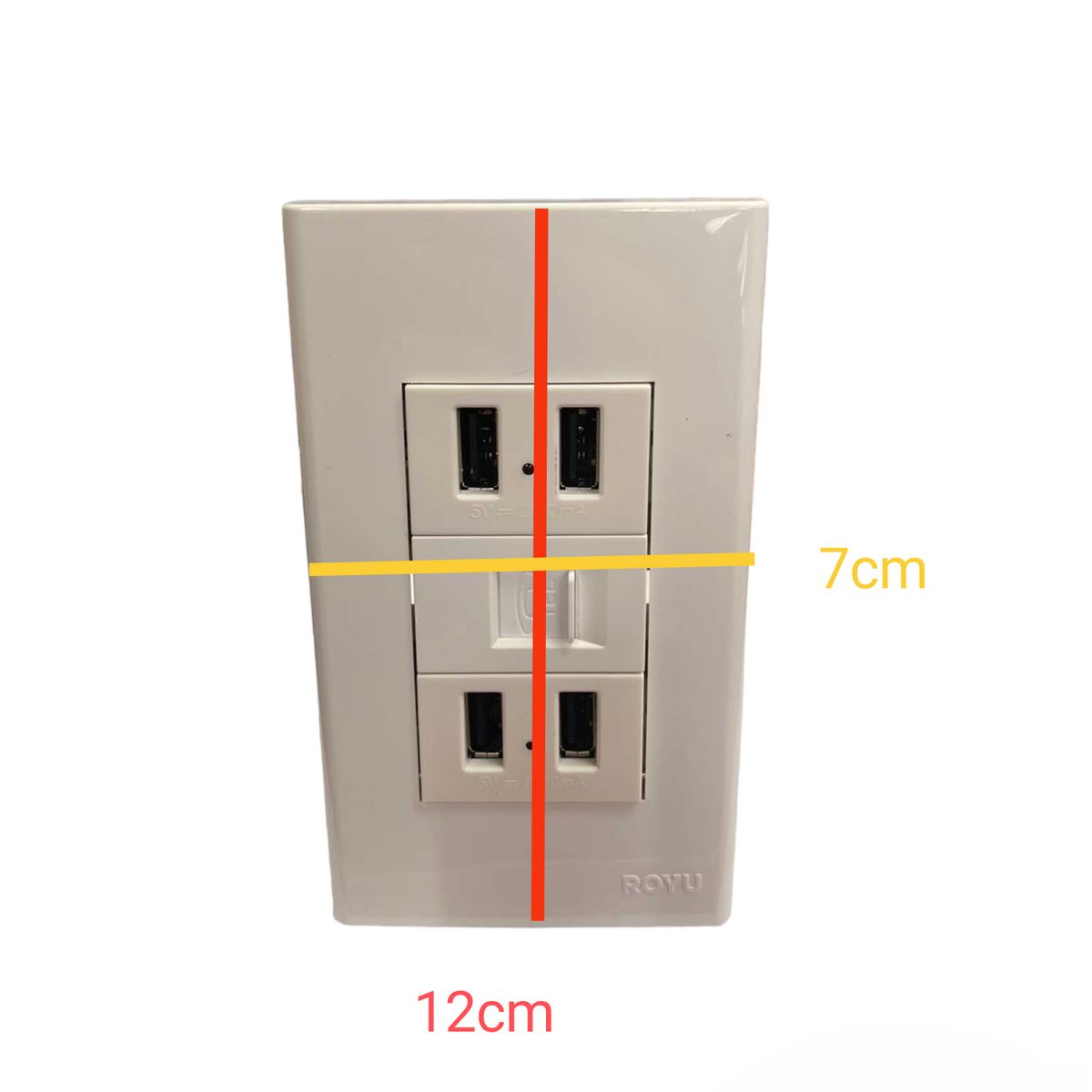 Royu 3 Gang 4 Port USB Outlet 2100mAh 5V DC and Telephone Outlet