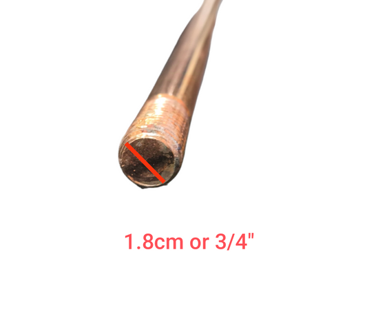 Copper Coated Grounding Rod 1 Meter close up of copper coated end showing 1.8 cm or three quarters inch diameter