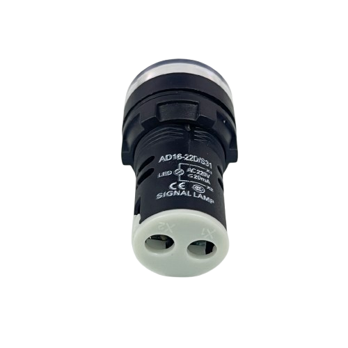 Denko Pilot light 220v WHITE 22mm LED signal lamp with black body and two pin connector for machines