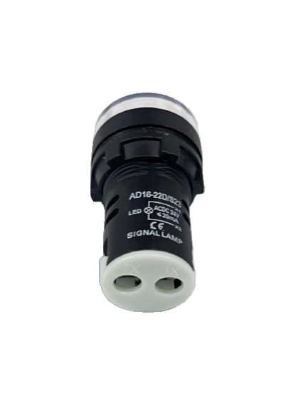 Grippes Pilot light 24V DC WHITE 22mm industrial LED indicator light for control panels with threaded black body