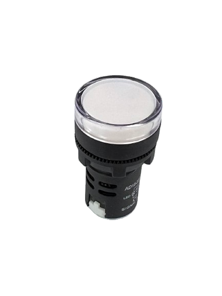 Grippes Pilot light 24V DC WHITE 22mm round panel indicator with clear bezel and black housing