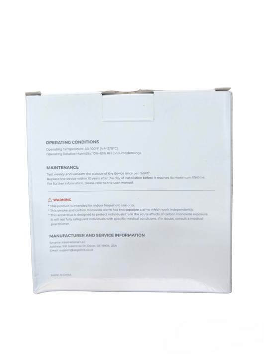 Aegislink Smoke Alarm with Carbon Monoxide system packaging for home safety and security