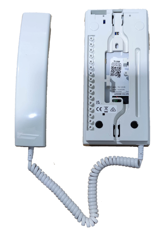 Aiphone 12 station intercom master white wall-mounted handset with coiled cord for security communication