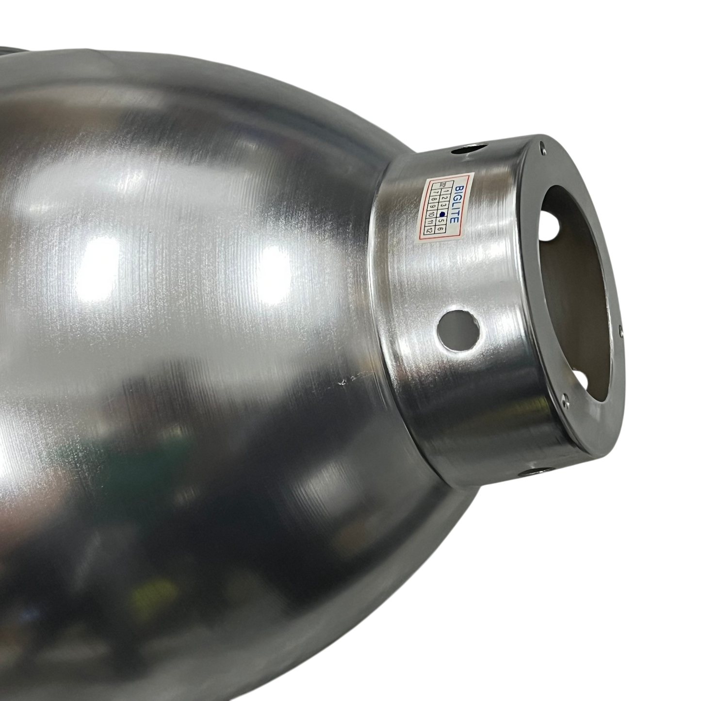 Biglite aluminum reflector lamp cover for ceiling lights with a smooth metallic finish