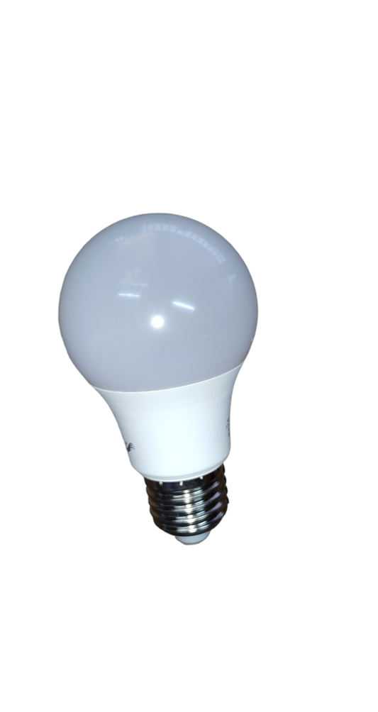 Ambi fx 9W LED Bulb E27 220V 6000K frosted white globe with E27 screw base on black background