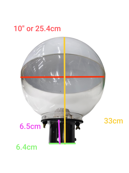 Amco 10 inch globe post connector clear globe with black mounting base for lighting installations