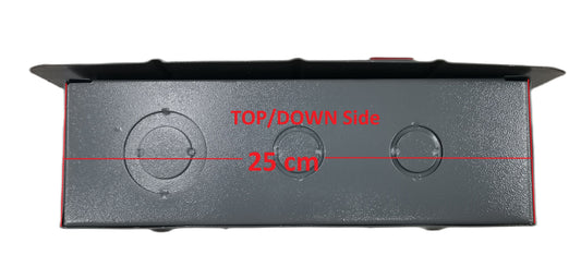 2x2 panel board for GE breakers with knockouts and labeled 25 cm top down side
