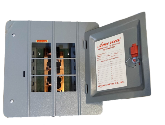 America 3x3 panel board 6 holes electrical circuitry panel with metal casing and door open