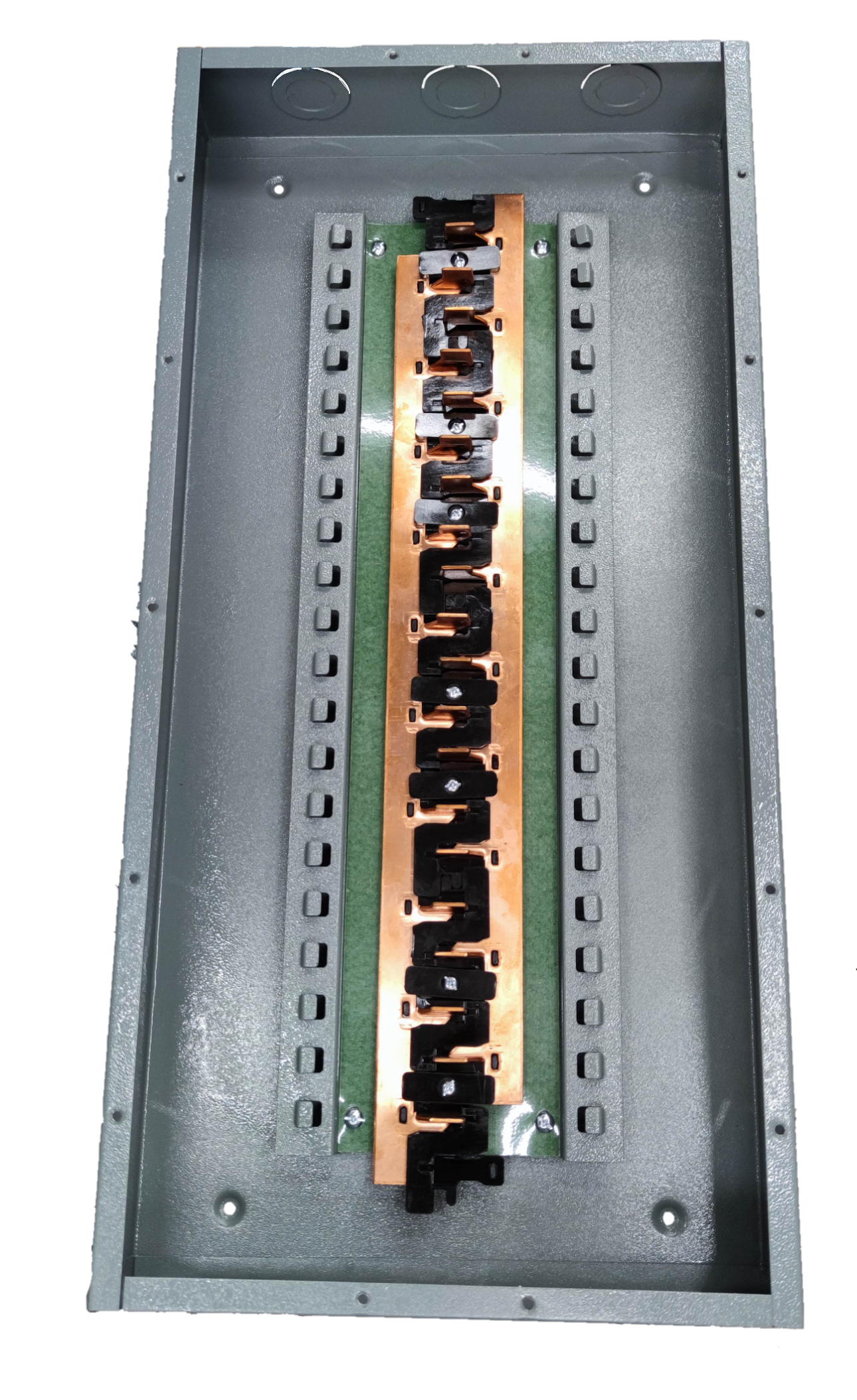Metal electrical panel board 18 holes plug in with copper bus bars and breaker slots