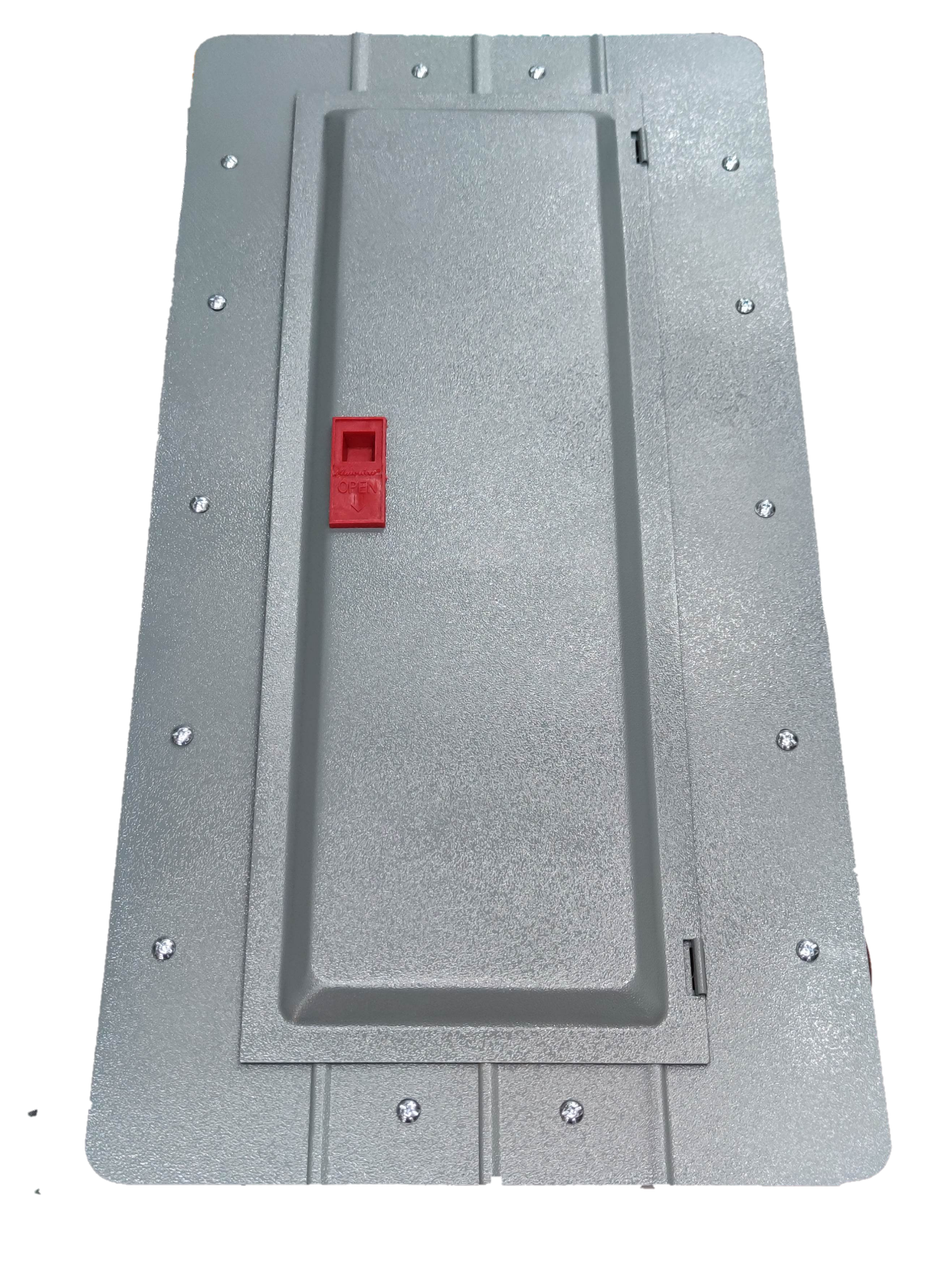 Gray metal panel board 18 holes plug in with a red latch for electrical circuitry and parts